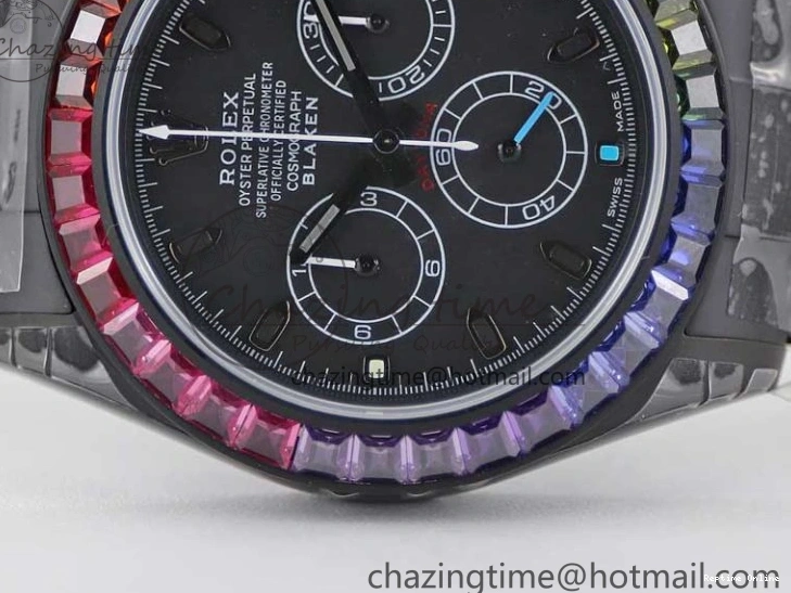 0515 Functional Daytona All Black PVD TWF Best Edition Rainbow Diamonds Bezel Black Dial on PVD Bracelet A 2449